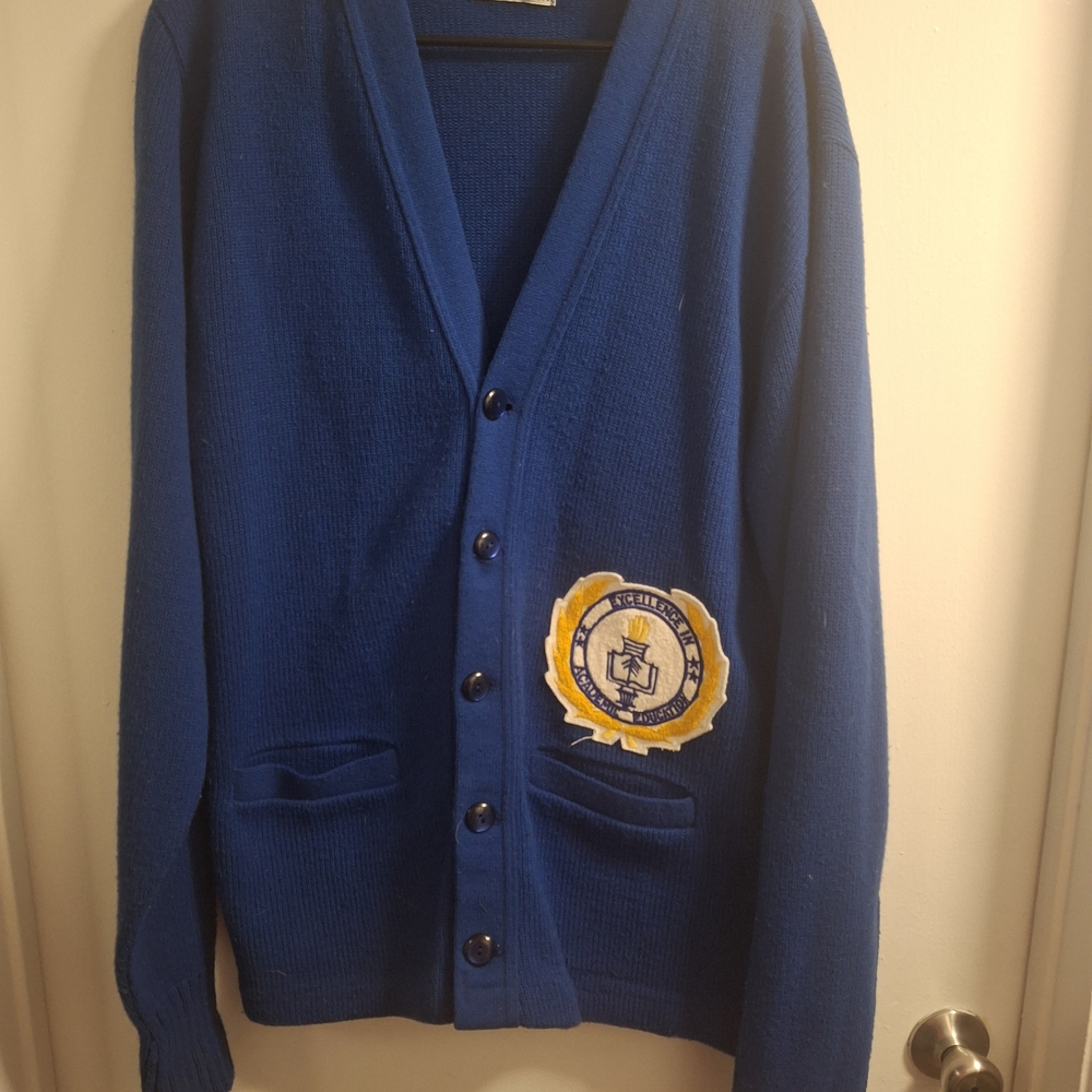Blue Cardigan Sweater with Patch